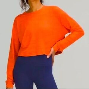 LULULEMON Muscle Love Long Sleeve Crop Shirt Tiger Mesh WARM CORAL Orange M/L